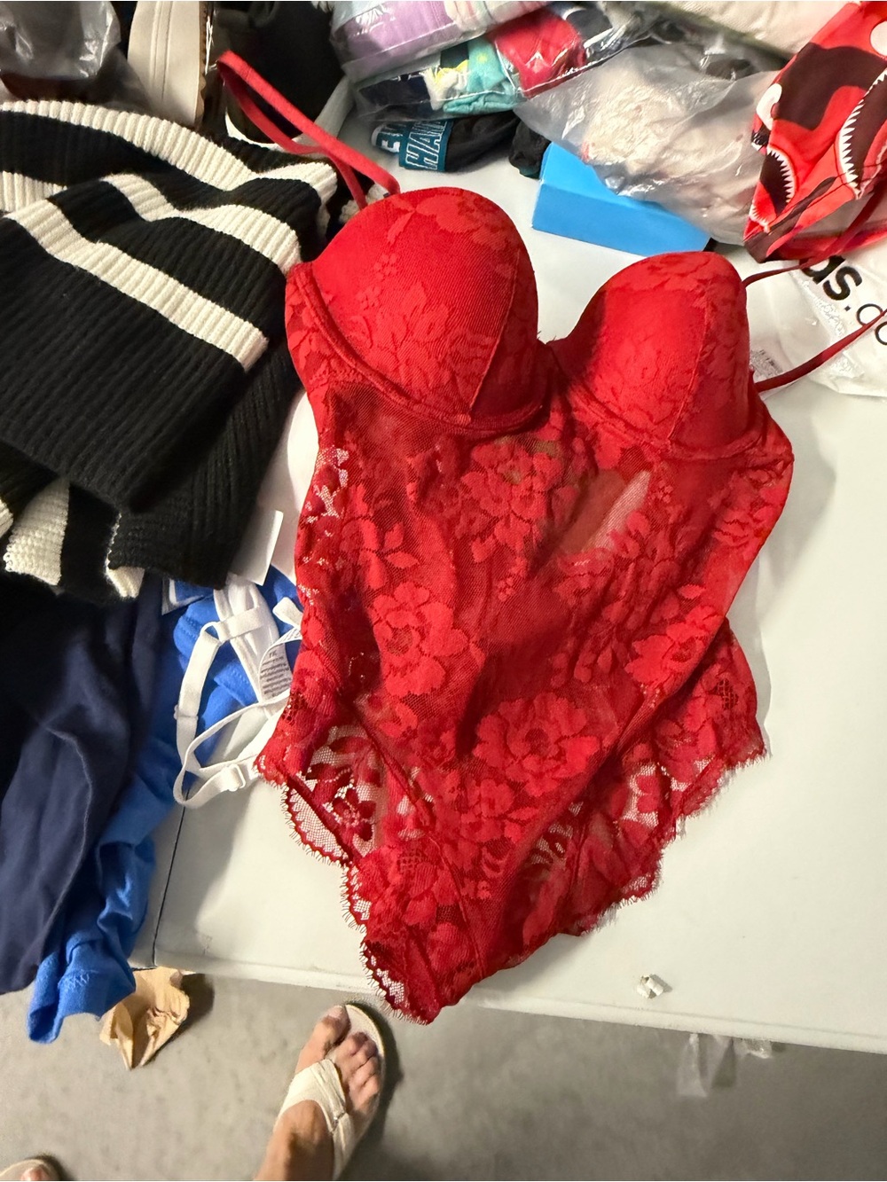 Red Lace Bodysuit with Underwire Cups - Women Intimates Auden brand small nwt